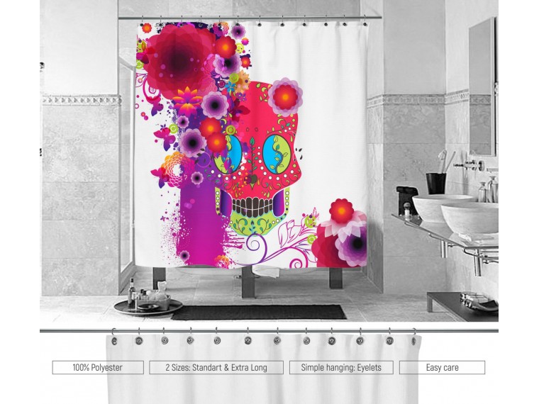 Завеса за баня Sugar Skull White
